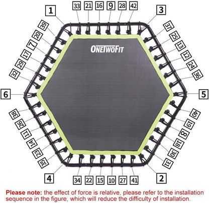 OneTwoFit Diameter stille trampoline met in hoogte verstelbare handgreep, fitnesstrampoline training zoals in de fitnessstudio trainer workout voor volwassenen