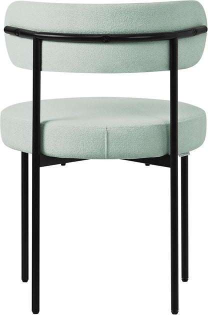 ML-Design Dining Chairs Set of 6, Kitchen Chair in Teddy Fabric Green, Living Room Chair with Backrest, Upholstered Chairs with Black Metal Legs, Ergonomic Lounge Chairs, Dining Room Chairs