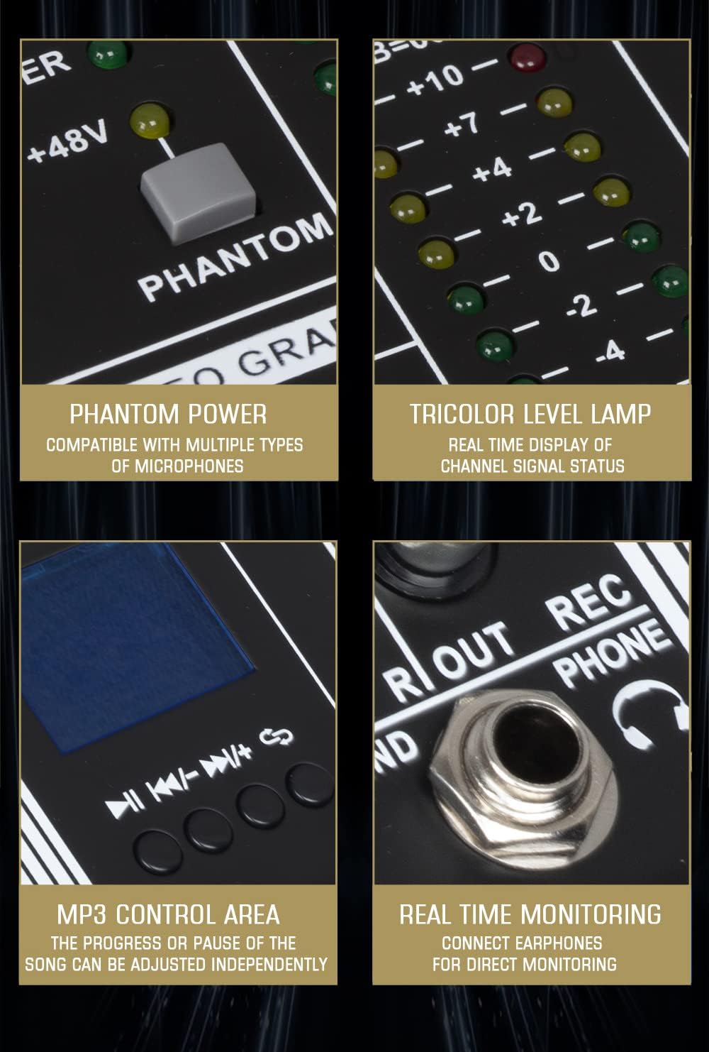 MX-120 professionele mix (12-kanalen), DSP effector voor het opnemen van DJ podium karaoke, met USB drive voor opname ingang, XLR microfoonstekker, 48V voeding, RCA uitgang