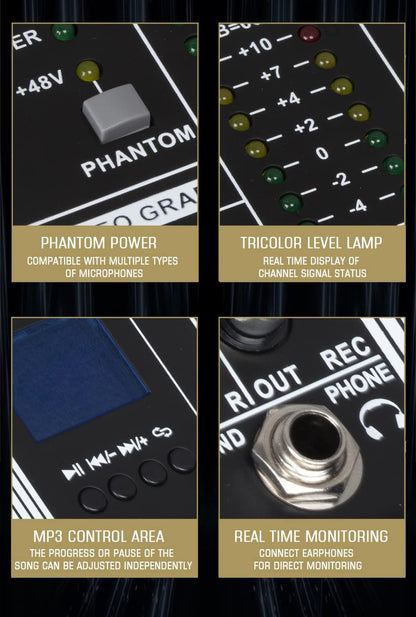 MX-120 professionele mix (12-kanalen), DSP effector voor het opnemen van DJ podium karaoke, met USB drive voor opname ingang, XLR microfoonstekker, 48V voeding, RCA uitgang