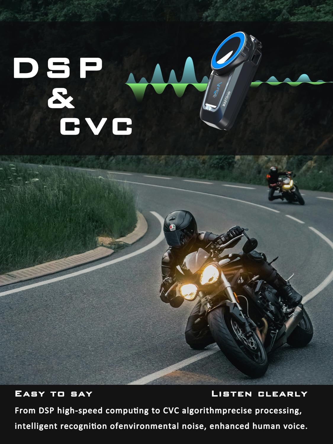 Motorfiets Bluetooth-headset【Mesh Intercom】【BT5.0 dubbele chip】 1000 M motorfiets communicatiesystemen 8 rijders motorhelm Bluetooth, CVC+DSP ruisonderdrukking muziek delen IP67 2Pack