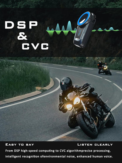 Motorfiets Bluetooth-headset【Mesh Intercom】【BT5.0 dubbele chip】 1000 M motorfiets communicatiesystemen 8 rijders motorhelm Bluetooth, CVC+DSP ruisonderdrukking muziek delen IP67 2Pack