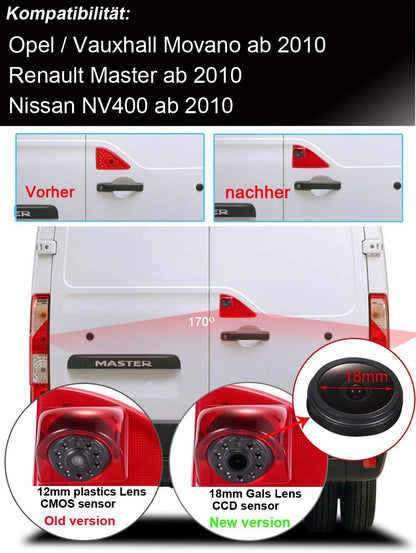 HD IP68 Derde Gemonteerde Daklamp Remlicht Achteruitrijcamera Achteruitrijcamera Kan Hoek Infrarood Nachtzicht aanpassen voor Opel/Movano/Renault Master/NV400+4.3 ''Monitor