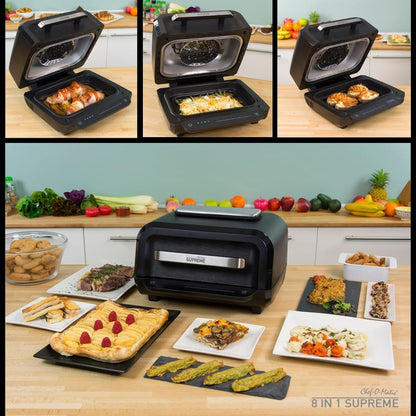 STARLYF 8-in-1 grilloven, grill, strijkijzer en luchtfriteuse, gezonde keuken, luchtcirculatietechnologie, digitaal paneel, multifunctioneel, temperatuurregeling, automatische uitschakeling (1700 W)