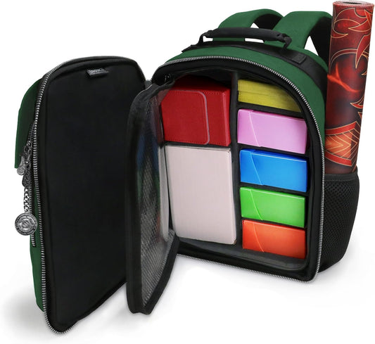 ENHANCE Collector's Edition Rugzak voor kleine kaarten, verdedigingsscherm, opslag voor dobbelstenen, dekdozen, TCG-rugzak met speelmathouder, compatibel met Magic the Gathering en meer (Dragon Green)