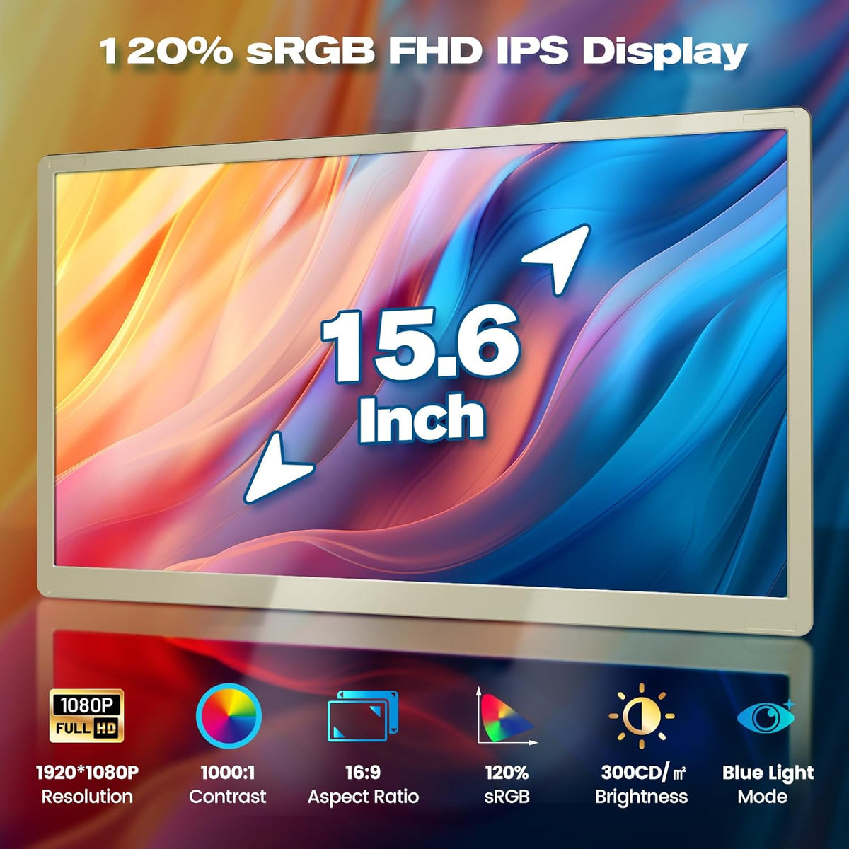 15,6 Inch Draagbare Monitor – Mobiel Scherm – Extra Beeldscherm – Laptop Extender – USB-C Monitor – Full HD 1080p – 120% sRGB Kleurruimte - QUORE
