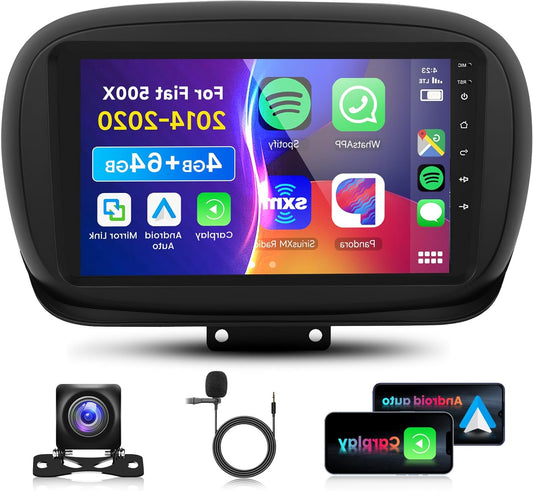 4G 64G VECHTEL 9" Bluetooth Car Radio for FIAT 500X 2014-2020 Carplay Android Car Wireless, DSP EQ, 1280 * 720, WiFi GPS Navi,Mirror Link Touch Screen, RDS/FM Radio 2 DIN with AHD Rear Camera - QUORE