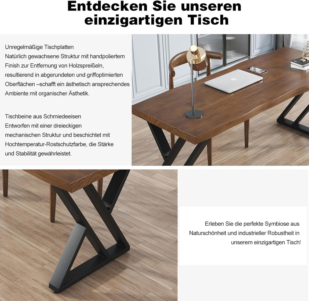 Massief houten bureau, 140 x 70 cm, thuiskantoortafel met dik werkblad, pc-werkplek en kantoormeubel, modern bureau van grenenhout, ideaal voor leren, schrijven, eten