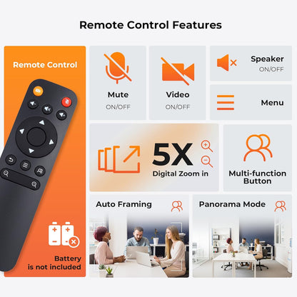Nuroum C40S 4K videoconferentie-webcam met microfoon en luidspreker, 8MP CMOS-sensor/5x zoom/120° ultragroothoek/auto-framing, videoconferentiesysteem met afstandsbediening voor zoom/teams/pc/laptop