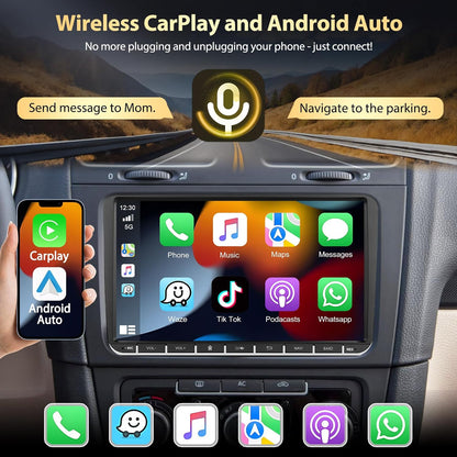 Autoradio – Android Autoradio – 2-DIN Radio – Multimedia Stereo – Touchscreen Radio – 9" HD Scherm – Draadloze CarPlay & Android Auto – Android 15.0 met 4G + 64GB geheugen