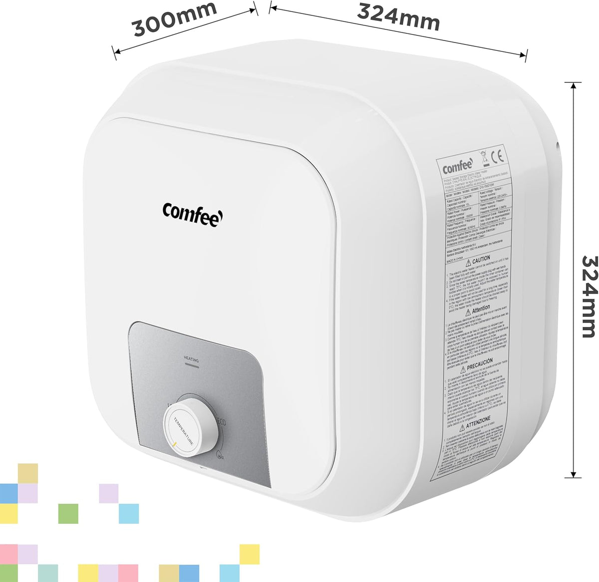 COMFEE D10-15VD1OW Elektrische doorstroomboiler, 10 l, onder de gootsteen, met watertank, licht, compact, eenvoudig te installeren, ideaal voor een klein gezin