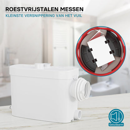 Opvoerinstallatie voor afvalwater en fecaliën – Fecaliënpomp – Afvalwaterpomp – Rioolpomp – Vuilwaterpomp met zijaansluiting – 450 W – Opvoerhoogte 7,5 m