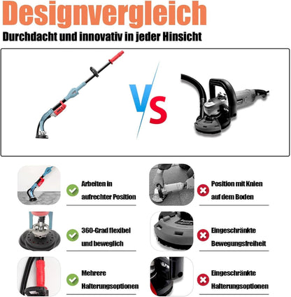 FANZWORK Betonschuurmachine, 1010 W, met telescoopstang tot 1,20 m, inclusief diamantslijpkop van 125 mm en draagtas, instelbare snelheid, ideaal voor het gladmaken van beton