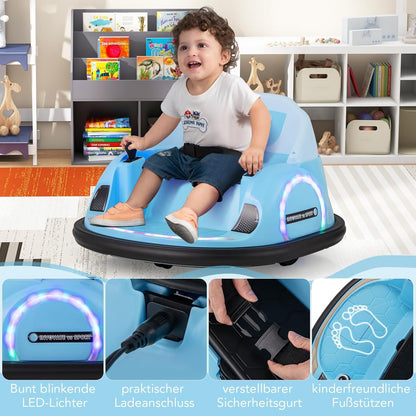 FANTASK Autoscooter voor kinderen, elektrische bumper auto met knipperende ledlampen, afstandsbediening, muziek en 360 graden rotatie, kinderstep voor kinderen vanaf 18 maanden, blauw