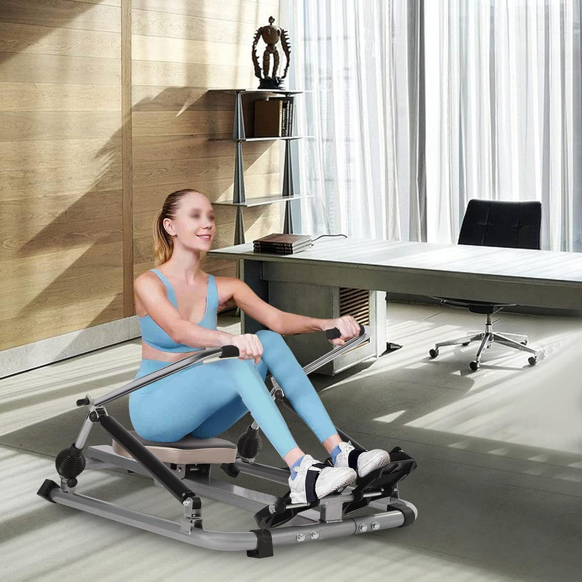 Hydraulische Roeimachine – Roeitrainer – Fitness Roeimachine – Cardio Apparaat – Gewichtstrainer – Verstelbare Weerstand 15-55 kg – LCD Monitor Met Trainingsgegevens – Comfortabele Zitting Met Lange Rail