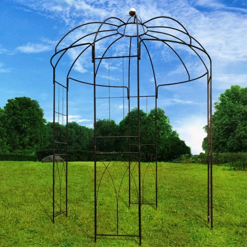 OUTOUR® Franse stijl 4-zijdige vogelkooi vorm metalen tuinhuisje pergola paviljoen boog prieel planten standaard rek voor buiten tuin gazon achtertuin terras, klimwijnstokken, rozen, bloemen, donkere