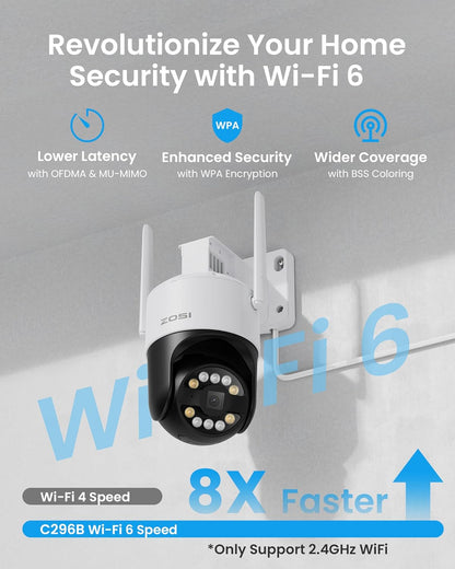 ZOSI 4K WiFi 6 buiten bewakingscamera set, 8MP NVR met 1TB HDD, 4X 360° WLAN camera met persoons- en voertuigdetectie, kleuren nachtzicht, C296B