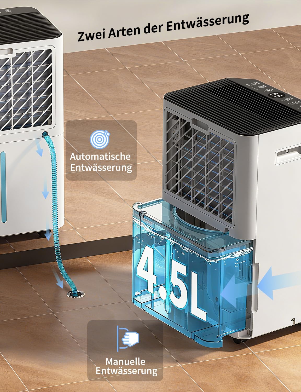 Elektrische luchtontvochtiger – Luchtontvochtiger – Ontvochtiger – Ruimteontvochtiger – Kelderontvochtiger – 20 Liter per Dag voor Ruimtes tot 60 m² – Wifi- en App-bediening met 3 Bedrijfsmodi