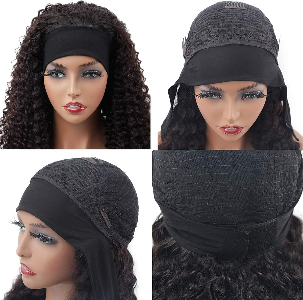 Pruik met haarband – Braziliaanse pruik – Hoofdbandpruik – Menselijk haar pruik – Pruik zonder lijm – 100% Echt Remy Mensenhaar – 66 cm, 150%, Krullend, Natuurlijke Kleur