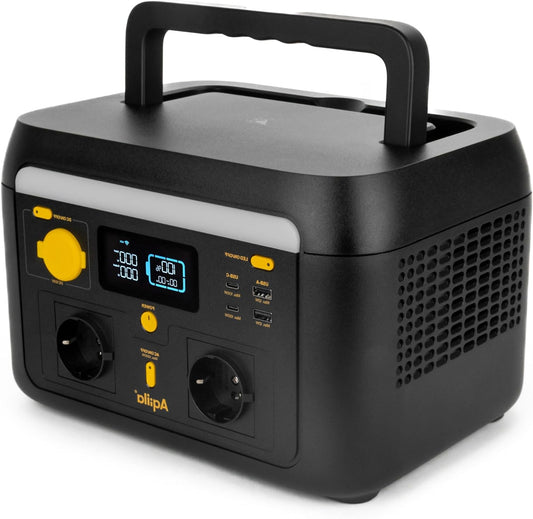 Powerstation 614Wh 1000W – Portable generator with LiFePO4, 2x AC (pure sine), USB-C/A, 12V, LED lamp, app control – Mobile power supply for camping & emergency power - QUORE