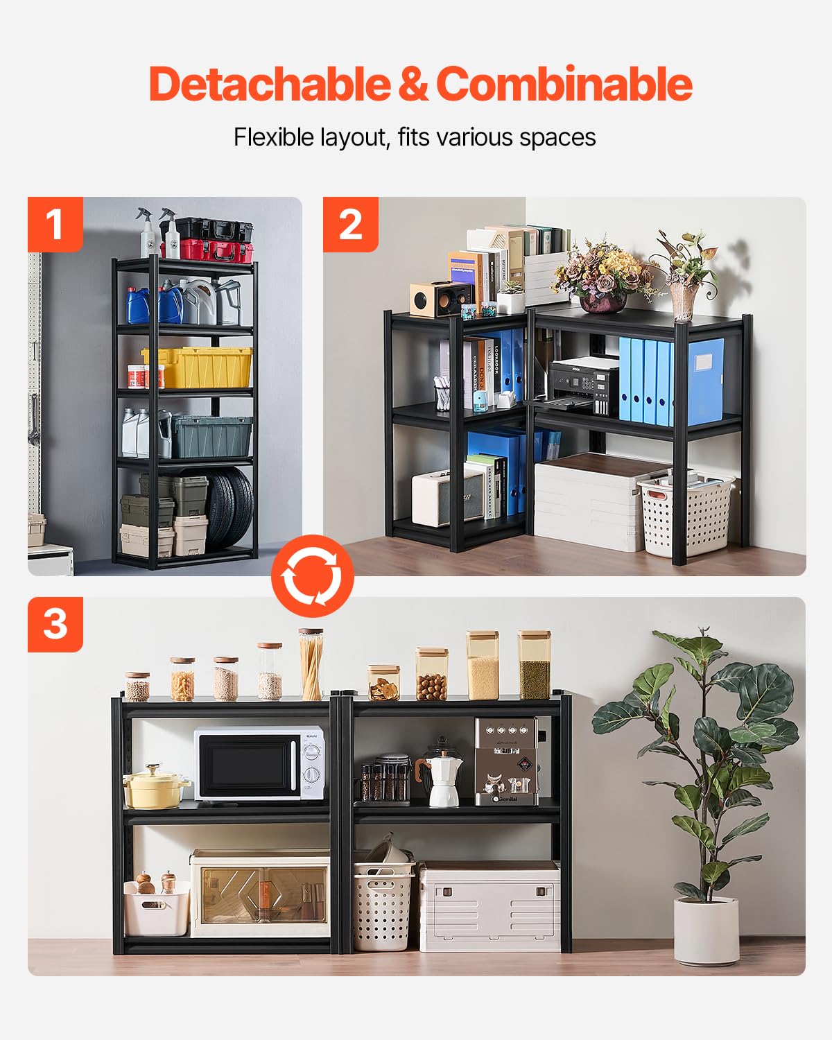 Opbergrek – Garagerek – Steekrek – Kelderrek – Werkplaatsrek – 5 Niveaus, Zwart – Draagkracht 907 Kg