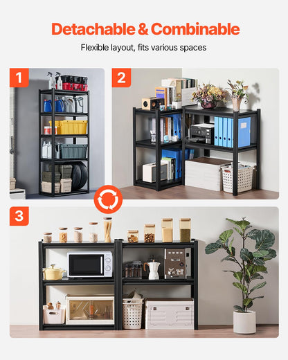 Opbergrek – Garagerek – Steekrek – Kelderrek – Werkplaatsrek – 5 Niveaus, Zwart – Draagkracht 907 Kg