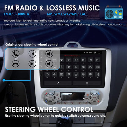 Android 12 Autoradio voor Ford Focus Exi AT 2004-2011, 4+32GB Bluetooth Auto Stereo GPS Navigatie met 9 Inch QLED Touchscreen Ondersteuning Carplay Weer Stuurbediening DSP RDS USB