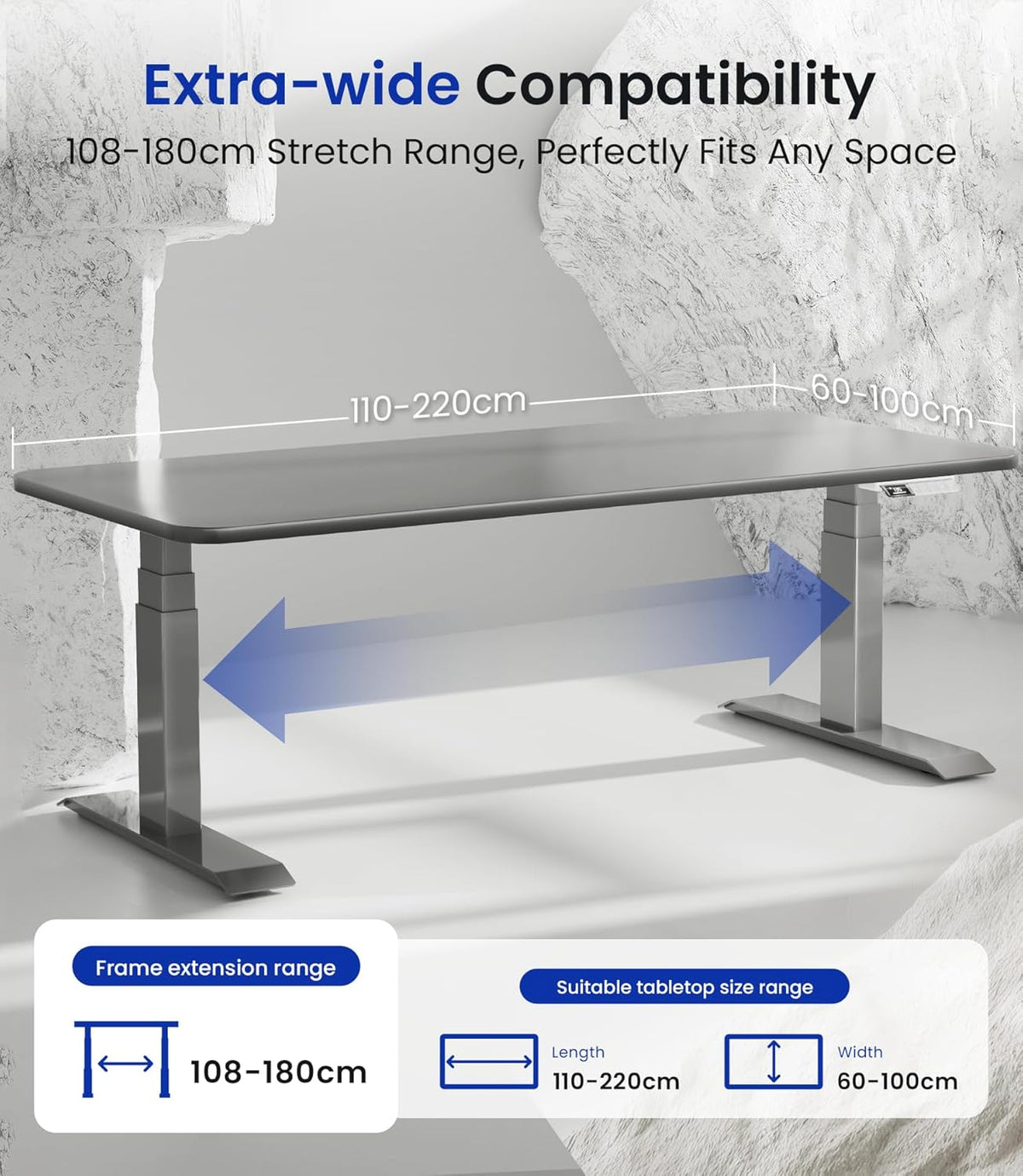 MAIDeSITe T2 Pro Max Electric Height Adjustable Desk Frame, 135 cm, Double Motor, 180 kg Load Capacity, Piano Master Control System, Anti-Collision Function - QUORE