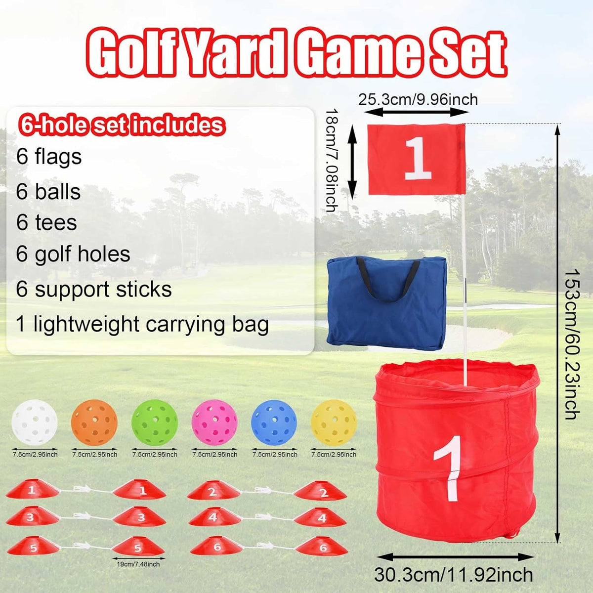 Golf Yard Game, 6 Holes Bucket Golf Games Backyard Golf Game Set Golf Practice Game voor Volwassenen Kinderen Gazon Strand Tuin Camping Park