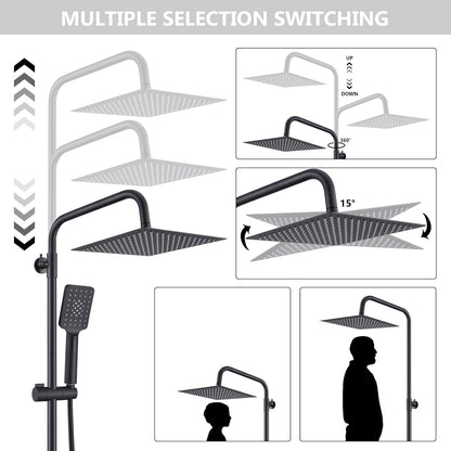 Douchesysteem met thermostaat, regendouche, doucheset, roestvrij stalen douchezuil met douchekop en handdouche, verstelbare douchestang, 960-1245 mm, complete douche-set voor badkamer, zwart