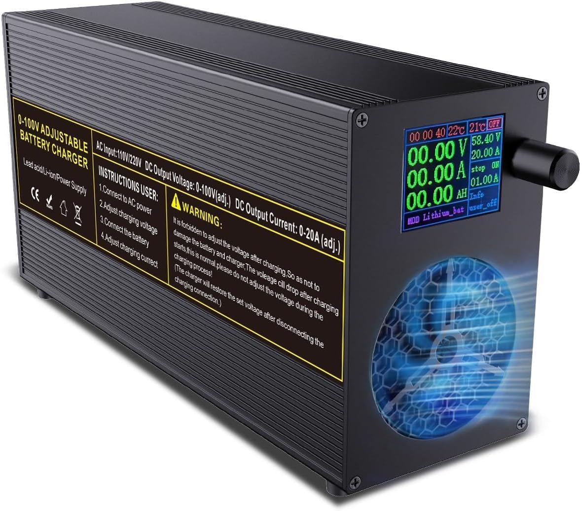 Acculader – Oplader – Druppellader – Onderhoudslader – Batterijlader – Instelbaar 0-100V 0-20A – Intelligenten Kleurendisplay