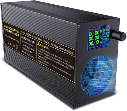 Acculader – Oplader – Druppellader – Onderhoudslader – Batterijlader – Instelbaar 0-100V 0-20A – Intelligenten Kleurendisplay