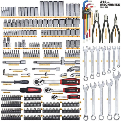 Mechanische Gereedschapsset – Werkzeugset – Handgereedschap – Reparatieset – Sleutelset – 314-Delig – Chroom-Vanadium Staal – Verstelbare Tang Met Drukknop