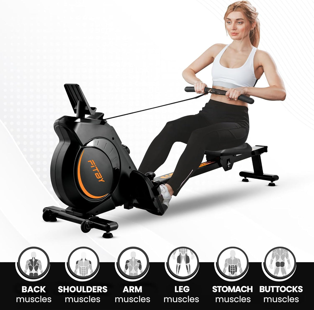 Rowing machine for home - Rowing machine with adjustable magnetic resistance - Rowing machine with 16 resistance levels - Collapsible - 150 kg load - LCD monitor - Black - QUORE