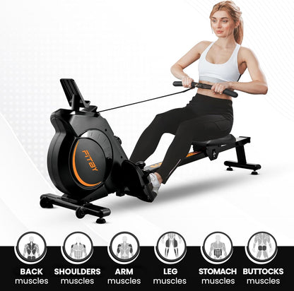 Rowing machine for home - Rowing machine with adjustable magnetic resistance - Rowing machine with 16 resistance levels - Collapsible - 150 kg load - LCD monitor - Black - QUORE