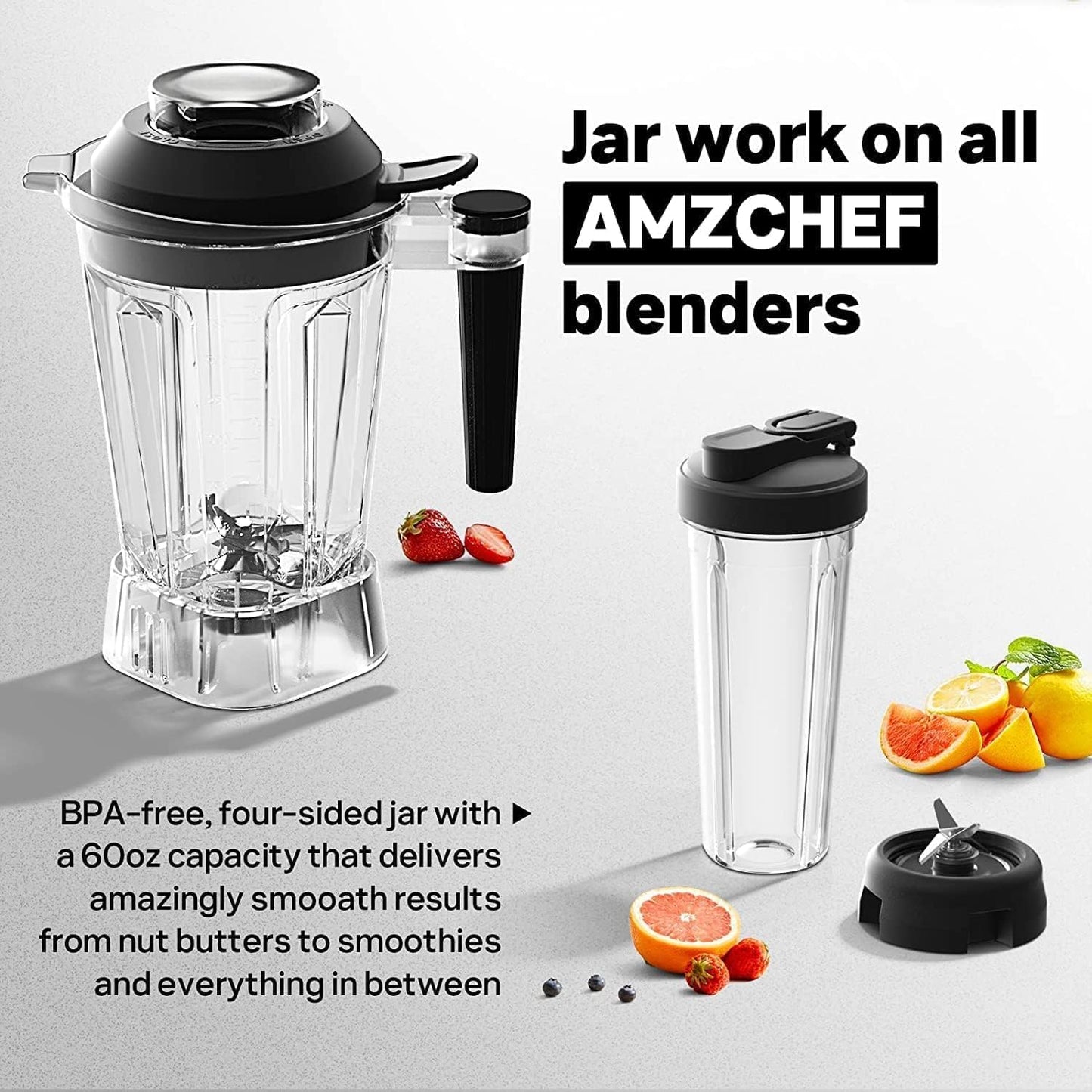 AMZCHEF Blender Smoothie Maker Twee Blending Containers - Smoothiemaker High Performance Mixer met LED - 1200W 20000 RPM Elektrische Juicer Blender - 6 Pro-Sharp 3D Blades - Zwart