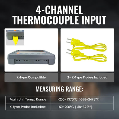 4 Kanaals K Type Thermometer Sd-kaart Datalogger Thermoelementtemperatuur Met Pieper En Led-alarm + 2 K Thermoelementsonde