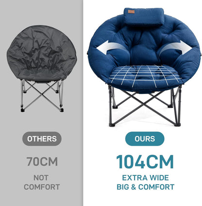 EVER ADVANCED Luxe Moonchair XXL campingstoel, opvouwbaar, 150 kg belastbaar, rond, klapstoel, dik gevoerd, oversized campingstoel met kussen, extra breed, voor outdoor, camping, tuin, balkon, indoor