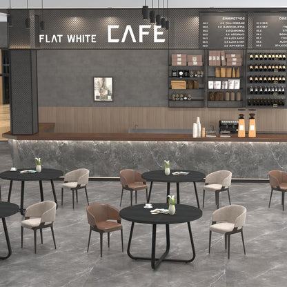 LVB Zwarte ronde eettafel en eettafel, moderne keuken van metaal en hout, kleine industriële tafel voor 4 tot 6 personen