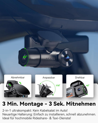 VANTRUE N2X 2,7K+1080P dashcam auto-interieur, STARVIS 2 Dual HDR nachtzicht dashcam, 2,5K/60FPS voorkant, GPS, WiFi, app en stembediening, 2″ 323° dashcam 24/7 parkeermodus, G Sensor, maximaal .512G