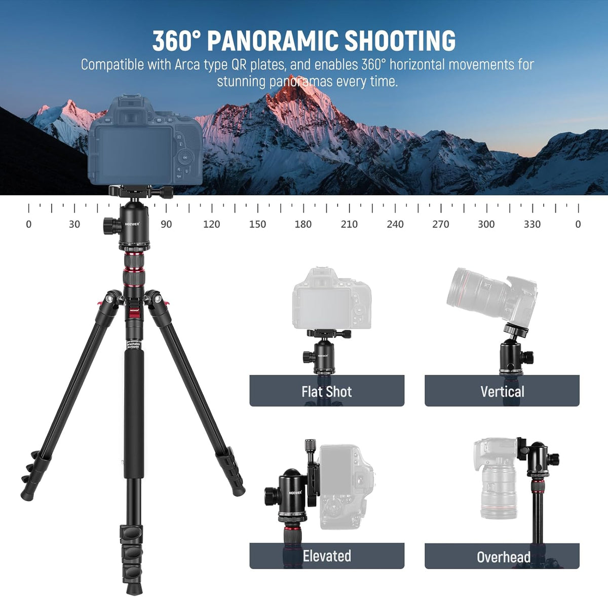 Camerastatief – Fotostatief – Videostatief – Reisstatief – Monopod – Met Telefoonhouder – 360° Kogelkop