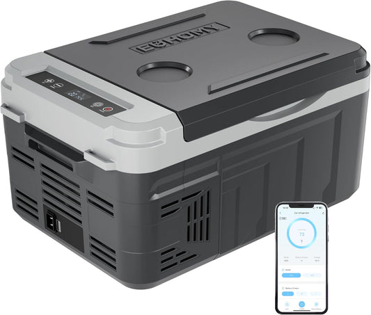 EUHOMY Draagbare koelbox voor compressor 10 l (-20 °C ~ 20 °C), DC 12/24 V AC 230 V draagbare compressor met app-bediening, 15 minuten snelle koeling, ECO/MAX modi