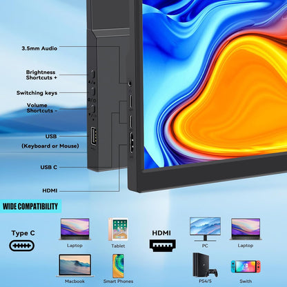 TouchScreen Portable Monitor, Kenowa 14 Inch Portable Monitor, IPS Screen, PC 16:10 FHD, 1920 x 1200p, External Display with USB-C, HDMI for Laptop/Computer/Mac/Raspberry Pi/Xbox/PS3/PS4/Switch - QUORE