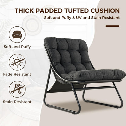 Grand patio Garden Lounger Garden Chair with Side Table and Footstool, Armchair with Removable Cushion for Adults, Sun Lounger for Patio, Living Room, Outdoor, Dark Grey - QUORE