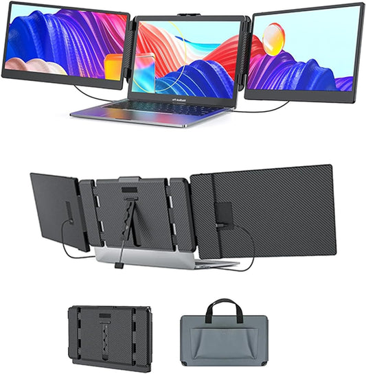 Tri-Screen - Portable Monitor - 14 Inch Full HD - Extra Monitor Laptop - Portable Monitor - Portable Screen for Laptop - Tri-screen - Carrying Case Included - QUORE