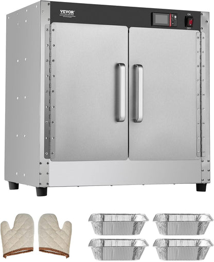 VEVOR Voedselwarmer, 4-traps snackverwarmer met waterbak, 4 pannen en dubbele deur en verstelbare planken, voedselverwarmingskast van roestvrij staal, ideaal voor het opbergen van pizza en kip