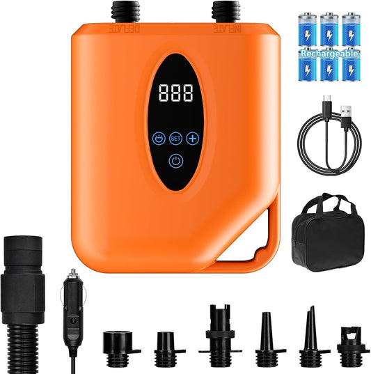 Elektrische luchtpomp, 20 PSI, 15.000 mAh, voor paddleboard, kajak, snel opblazen/legen, automatische uitschakeling, stroomvoorziening 12 V DC/Type-C, draagbaar voor sup, tent, matras, boot
