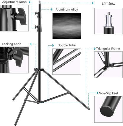 Lichtstatief Set Van 2 – Lampstatief – Lichtstandaard – Studiostatief – Achtergrondstatief – Zwart – Verstelbaar Van 120 Tot 300 Cm – Met Ingebouwde Bufferveer En Zandzakken