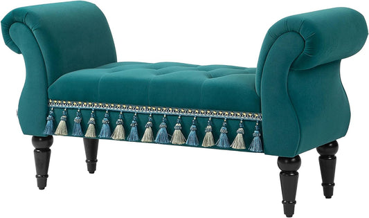 Zitbank – Sofa – Bank – Bedbank – Halbank – Vintage Design – Massief Houten Frame – Fluwelen Polyester Bekleding – Groen – 117 x 40 x 58 cm – Max. Belastbaarheid 150 kg