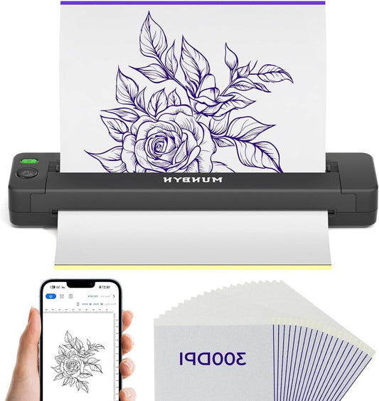 MUNBYN Tattoo Stencil Printer ITP06, 300DPI Wireless Thermal Tattoo Printer with 20 Transfer Papers, Tattoo Printers Compatible with Smartphone & PC for Tattoo Artists & Beginners - QUORE